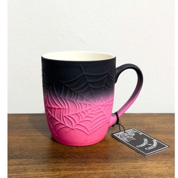 Cobwebs & Cauldrons Other - NWT: Cobwebs & Cauldrons - Pink and Black Ombré, Textured, Spiderweb Mug